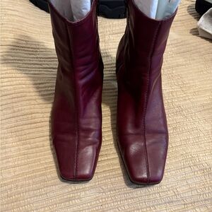 Nine West Deep Red Leather Ankle Boots